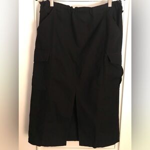 Black Cargo Midi Skirt with Slit